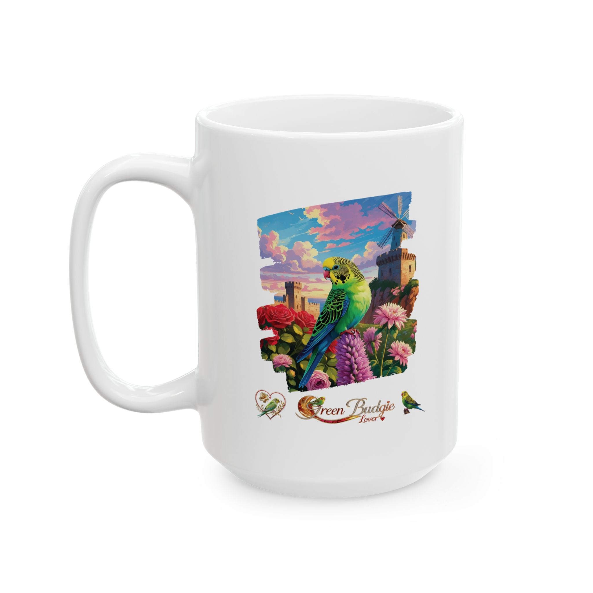 Green Budgie Lover Floral Mug