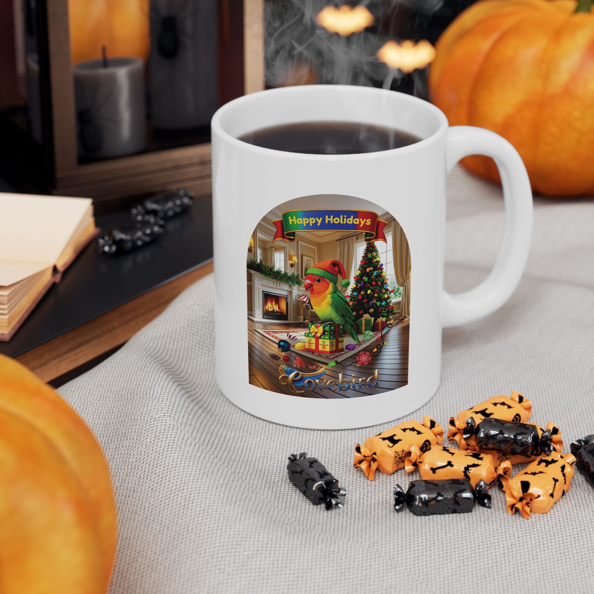 Happy Holidays Lovebird Mug